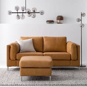 2-Sitzer Sofa COSO Classic+ Echtleder - Echtleder Taru: Hellbraun - Chrom glänzend