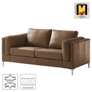 2-Sitzer Sofa COSO Classic+ Echtleder - Echtleder Taru: Nougat - Chrom glänzend