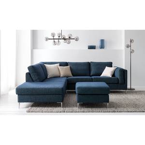 Gestoffeerde hocker COSO Classic+ geweven stof - Chenille Rufi: Blauw - Breedte: 64 cm - Chroomkleurig glanzend