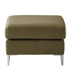 Gestoffeerde hocker COSO Classic+ echt leer - Leer Taru: Olijfgroen - Breedte: 64 cm - Chroomkleurig glanzend