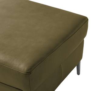 Gestoffeerde hocker COSO Classic+ echt leer - Leer Taru: Olijfgroen - Breedte: 64 cm - Chroomkleurig glanzend