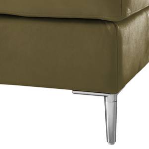 Gestoffeerde hocker COSO Classic+ echt leer - Leer Taru: Olijfgroen - Breedte: 64 cm - Chroomkleurig glanzend