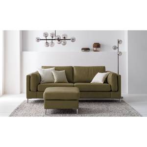 Gestoffeerde hocker COSO Classic+ echt leer - Leer Taru: Olijfgroen - Breedte: 64 cm - Chroomkleurig glanzend