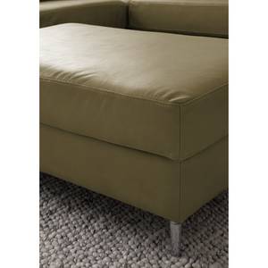 Gestoffeerde hocker COSO Classic+ echt leer - Leer Taru: Olijfgroen - Breedte: 64 cm - Chroomkleurig glanzend