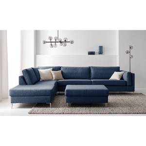 Gestoffeerde hocker COSO Classic+ geweven stof - Geweven stof Inze: Blauw - Breedte: 95 cm - Chroomkleurig glanzend