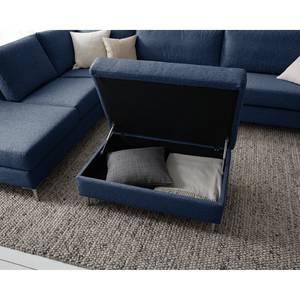 Gestoffeerde hocker COSO Classic+ geweven stof - Geweven stof Inze: Blauw - Breedte: 95 cm - Chroomkleurig glanzend