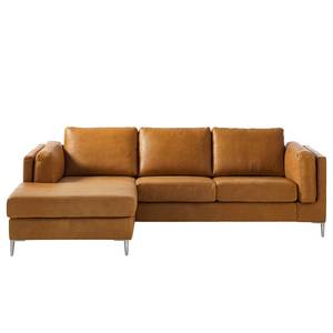 Ecksofa COSO Classic+ mit Longchair Echtleder - Echtleder Taru: Hellbraun - Breite: 246 cm - Longchair davorstehend links - Chrom glänzend