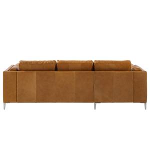 Ecksofa COSO Classic+ mit Longchair Echtleder - Echtleder Taru: Hellbraun - Breite: 246 cm - Longchair davorstehend links - Chrom glänzend