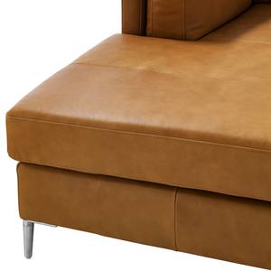 Ecksofa COSO Classic+ mit Longchair Echtleder - Echtleder Taru: Hellbraun - Breite: 246 cm - Longchair davorstehend links - Chrom glänzend