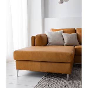 Ecksofa COSO Classic+ mit Longchair Echtleder - Echtleder Taru: Hellbraun - Breite: 246 cm - Longchair davorstehend links - Chrom glänzend