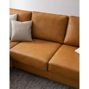 Ecksofa COSO Classic+ mit Longchair Echtleder - Echtleder Taru: Hellbraun - Breite: 246 cm - Longchair davorstehend links - Chrom glänzend