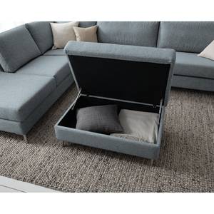 Gestoffeerde hocker COSO Classic+ geweven stof - Geweven stof Inze: Grijsblauw - Breedte: 95 cm - Chroomkleurig glanzend