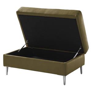 Gestoffeerde hocker COSO Classic+ echt leer - Leer Taru: Olijfgroen - Breedte: 95 cm - Chroomkleurig glanzend