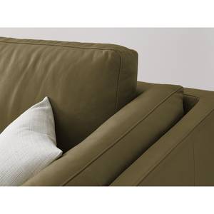 Ecksofa COSO Classic+ mit Longchair Echtleder - Echtleder Taru: Olivgrün - Breite: 246 cm - Longchair davorstehend links - Chrom glänzend