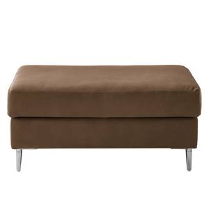 Gestoffeerde hocker COSO Classic+ echt leer - Leer Taru: Nougatkleurig - Breedte: 95 cm - Chroomkleurig glanzend