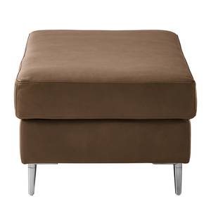 Gestoffeerde hocker COSO Classic+ echt leer - Leer Taru: Nougatkleurig - Breedte: 95 cm - Chroomkleurig glanzend