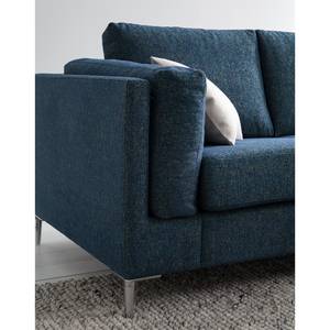 Ecksofa COSO Classic+ mit Longchair Webstoff - Chenille Rufi: Blau - Breite: 246 cm - Longchair davorstehend rechts - Chrom glänzend