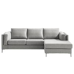 Ecksofa COSO Classic+ mit Longchair Webstoff - Webstoff Inze: Hellgrau - Breite: 246 cm - Longchair davorstehend rechts - Chrom glänzend