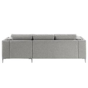 Hoekbank COSO Classic+ met Longchair geweven stof - Geweven stof Inze: Lichtgrijs - Breedte: 246 cm - Longchair vooraanzicht rechts - Chroomkleurig glanzend