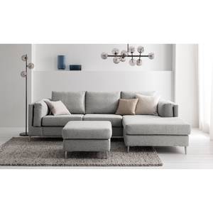 Ecksofa COSO Classic+ mit Longchair Webstoff - Webstoff Inze: Hellgrau - Breite: 246 cm - Longchair davorstehend rechts - Chrom glänzend