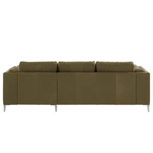 Ecksofa COSO Classic+ mit Longchair Echtleder - Echtleder Taru: Olivgrün - Breite: 246 cm - Longchair davorstehend rechts - Chrom glänzend