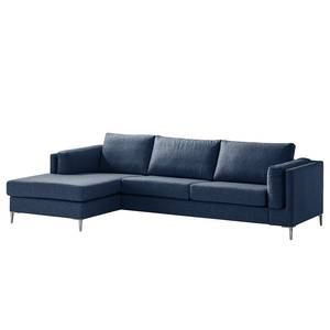 Ecksofa COSO Classic+ mit Longchair Webstoff - Webstoff Inze: Blau - Breite: 287 cm - Longchair davorstehend links - Chrom glänzend