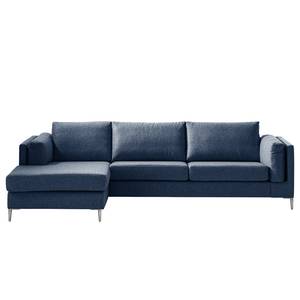 Ecksofa COSO Classic+ mit Longchair Webstoff - Webstoff Inze: Blau - Breite: 287 cm - Longchair davorstehend links - Chrom glänzend