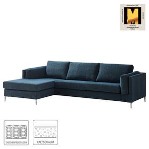 Ecksofa COSO Classic+ mit Longchair Webstoff - Chenille Rufi: Blau - Breite: 287 cm - Longchair davorstehend links - Chrom glänzend