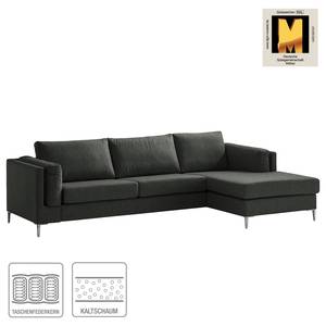 Ecksofa COSO Classic+ mit Longchair Webstoff - Webstoff Inze: Dunkelgrau - Breite: 287 cm - Longchair davorstehend rechts - Chrom glänzend