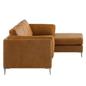 Ecksofa COSO Classic+ mit Longchair Echtleder - Echtleder Taru: Hellbraun - Breite: 246 cm - Longchair davorstehend rechts - Chrom glänzend