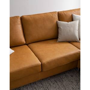 Ecksofa COSO Classic+ mit Longchair Echtleder - Echtleder Taru: Hellbraun - Breite: 246 cm - Longchair davorstehend rechts - Chrom glänzend