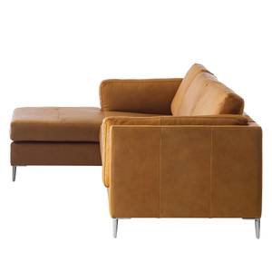 Ecksofa COSO Classic+ mit Longchair Echtleder - Echtleder Taru: Hellbraun - Breite: 287 cm - Longchair davorstehend links - Chrom glänzend