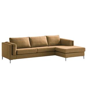 Ecksofa COSO Classic+ mit Longchair Webstoff - Webstoff Inze: Hellbraun - Breite: 287 cm - Longchair davorstehend rechts - Chrom glänzend