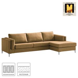 Ecksofa COSO Classic+ mit Longchair Webstoff - Webstoff Inze: Hellbraun - Breite: 287 cm - Longchair davorstehend rechts - Chrom glänzend