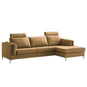 Ecksofa COSO Classic+ mit Longchair Webstoff - Webstoff Inze: Hellbraun - Breite: 287 cm - Longchair davorstehend rechts - Chrom glänzend