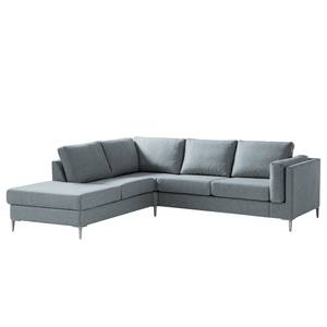 Ecksofa COSO Classic+ mit Ottomane Webstoff - Webstoff Inze: Graublau - Breite: 245 cm - Ottomane davorstehend links - Bettkasten - Chrom glänzend