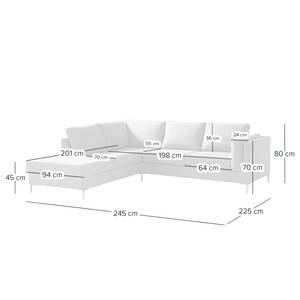 Ecksofa COSO Classic+ mit Ottomane Webstoff - Webstoff Inze: Graublau - Breite: 245 cm - Ottomane davorstehend links - Bettkasten - Chrom glänzend