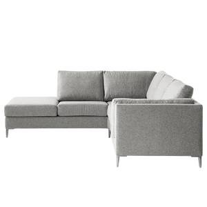 Ecksofa COSO Classic+ mit Ottomane Webstoff - Webstoff Inze: Hellgrau - Breite: 245 cm - Ottomane davorstehend links - Bettkasten - Chrom glänzend