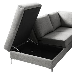 Canapé d’angle COSO Classic+ ottomane Tissu - Tissu Inze: Gris clair - Largeur : 245 cm - Méridienne longue à gauche (vue de face) - Coffre de lit - Chrome brillant