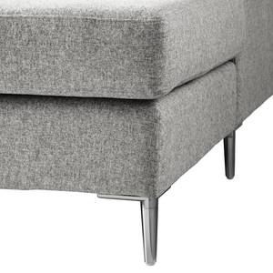 Ecksofa COSO Classic+ mit Ottomane Webstoff - Webstoff Inze: Hellgrau - Breite: 245 cm - Ottomane davorstehend links - Bettkasten - Chrom glänzend