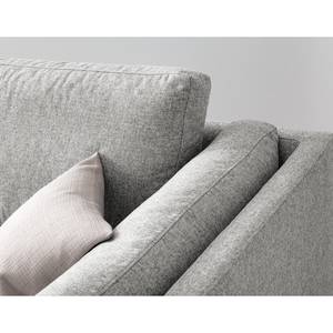 Canapé d’angle COSO Classic+ ottomane Tissu - Tissu Inze: Gris clair - Largeur : 245 cm - Méridienne longue à gauche (vue de face) - Coffre de lit - Chrome brillant