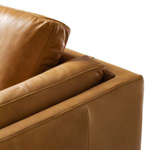 Ecksofa COSO Classic+ mit Ottomane Echtleder - Echtleder Taru: Hellbraun - Breite: 245 cm - Ottomane davorstehend links - Bettkasten - Chrom glänzend