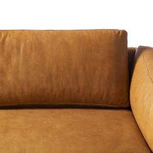 Canapé d’angle COSO Classic+ ottomane Cuir véritable - Cuir véritable Taru : Marron clair - Largeur : 245 cm - Méridienne longue à gauche (vue de face) - Coffre de lit - Chrome brillant