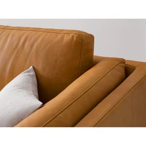 Ecksofa COSO Classic+ mit Ottomane Echtleder - Echtleder Taru: Hellbraun - Breite: 245 cm - Ottomane davorstehend links - Bettkasten - Chrom glänzend