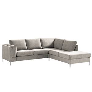 Ecksofa COSO Classic+ mit Ottomane Webstoff - Chenille Rufi: Beige - Breite: 245 cm - Ottomane davorstehend rechts - Bettkasten - Chrom glänzend