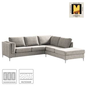 Ecksofa COSO Classic+ mit Ottomane Webstoff - Chenille Rufi: Beige - Breite: 245 cm - Ottomane davorstehend rechts - Bettkasten - Chrom glänzend