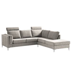 Ecksofa COSO Classic+ mit Ottomane Webstoff - Chenille Rufi: Beige - Breite: 245 cm - Ottomane davorstehend rechts - Bettkasten - Chrom glänzend