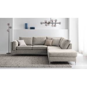 Ecksofa COSO Classic+ mit Ottomane Webstoff - Chenille Rufi: Beige - Breite: 245 cm - Ottomane davorstehend rechts - Bettkasten - Chrom glänzend