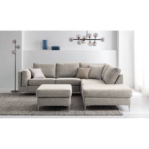 Ecksofa COSO Classic+ mit Ottomane Webstoff - Chenille Rufi: Beige - Breite: 245 cm - Ottomane davorstehend rechts - Bettkasten - Chrom glänzend