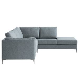 Ecksofa COSO Classic+ mit Ottomane Webstoff - Webstoff Inze: Graublau - Breite: 245 cm - Ottomane davorstehend rechts - Bettkasten - Chrom glänzend